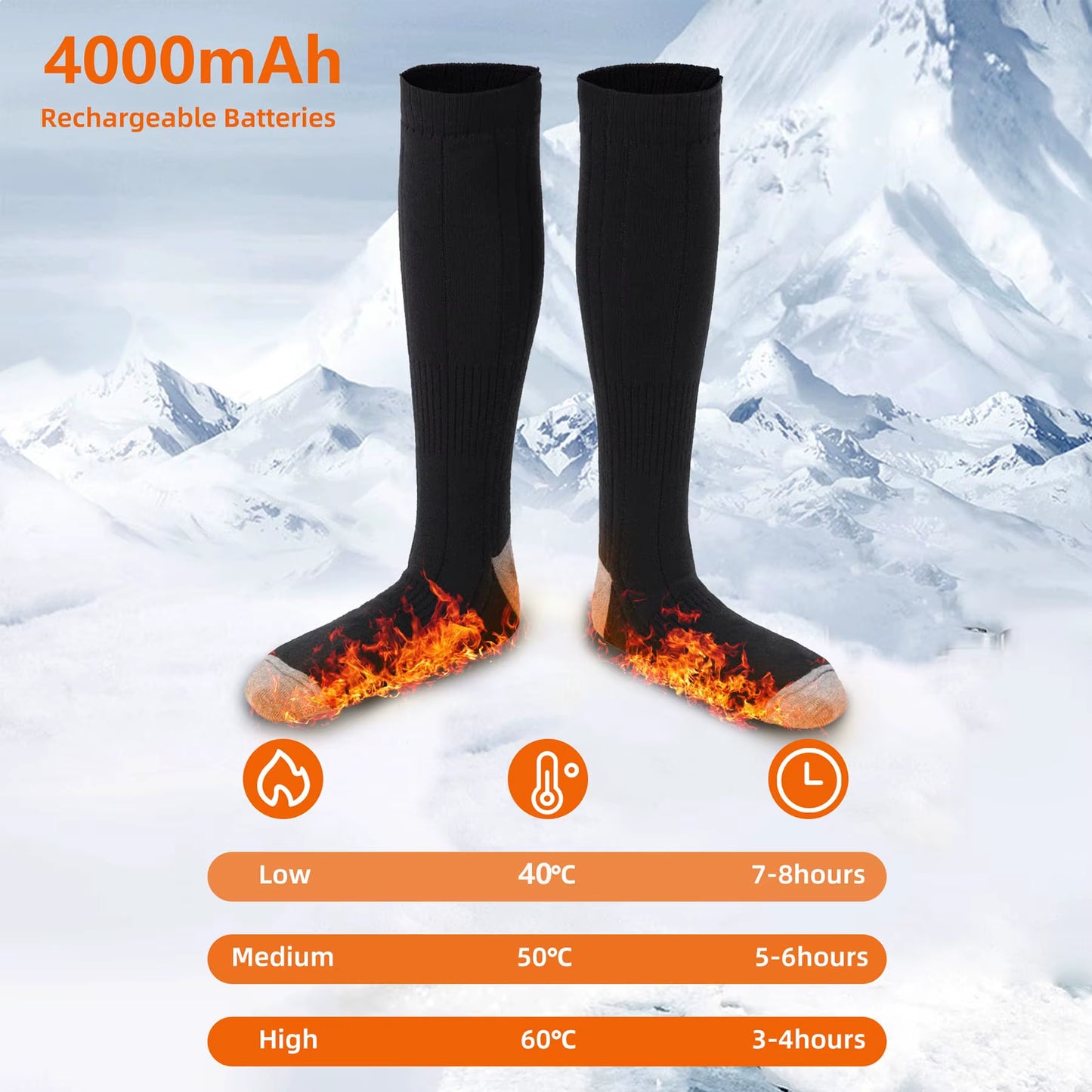 Ultimate USB Rechargeable Heated Socks with 3 Temperature Settings - Perfect for Winter Sports and Outdoor Adventures for Men and Women