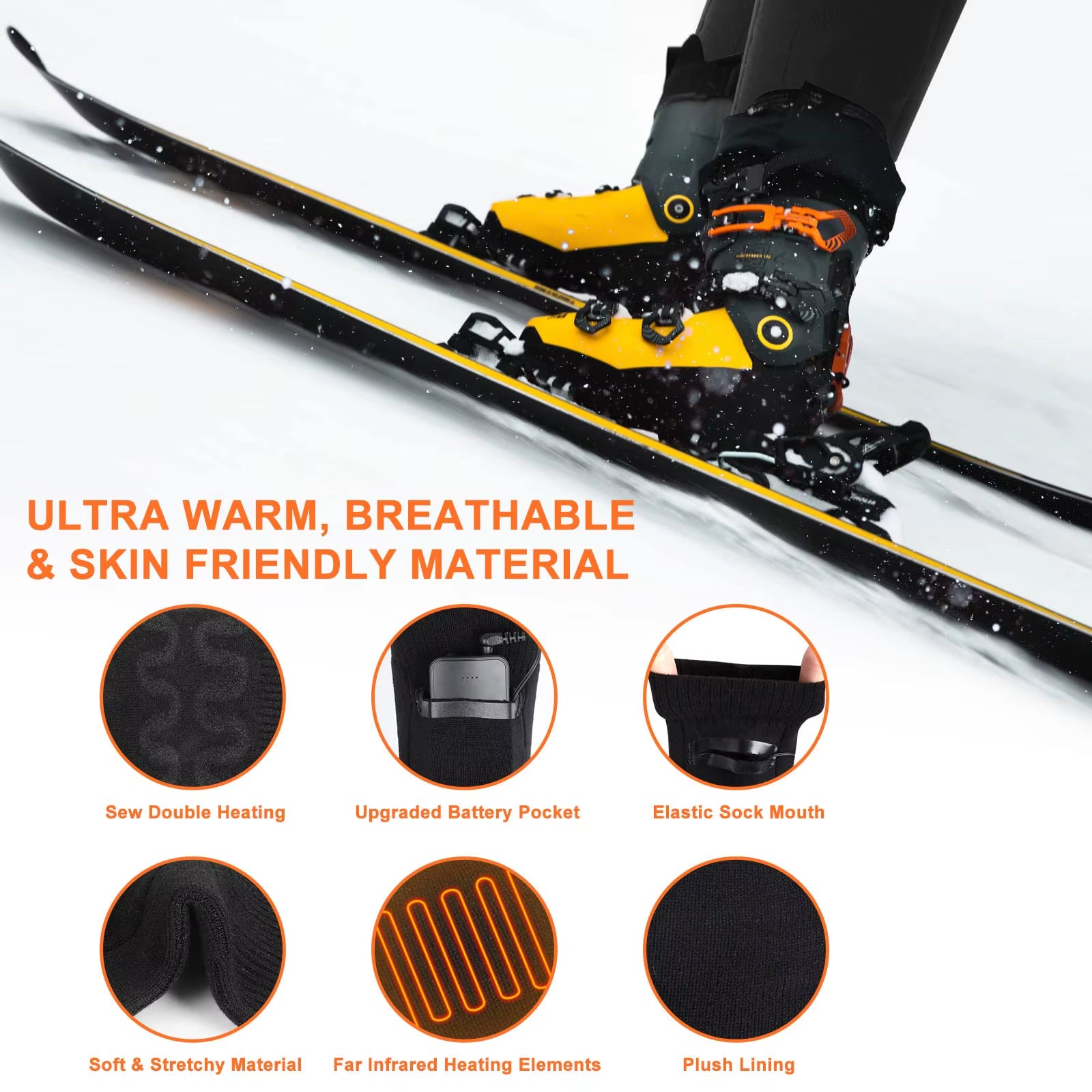 Ultimate USB Rechargeable Heated Socks with 3 Temperature Settings - Perfect for Winter Sports and Outdoor Adventures for Men and Women