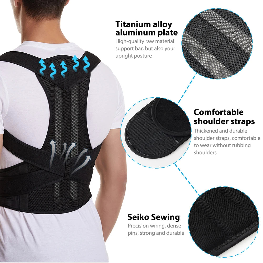 Adjustable Posture Corrector Back Brace for Men & Women – Upper Back & Shoulder Support Belt